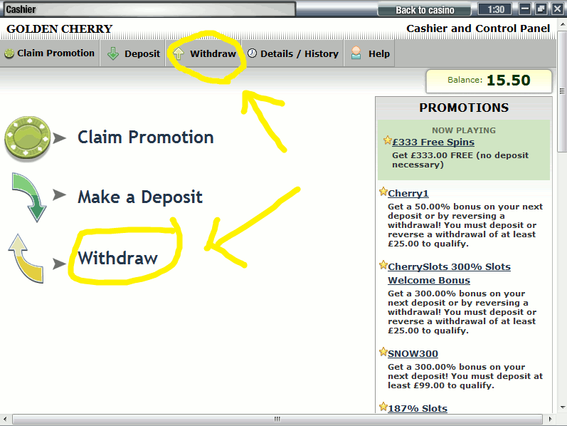 Rival Casino Guide - Step 6 - Withdrawing Your Winnings